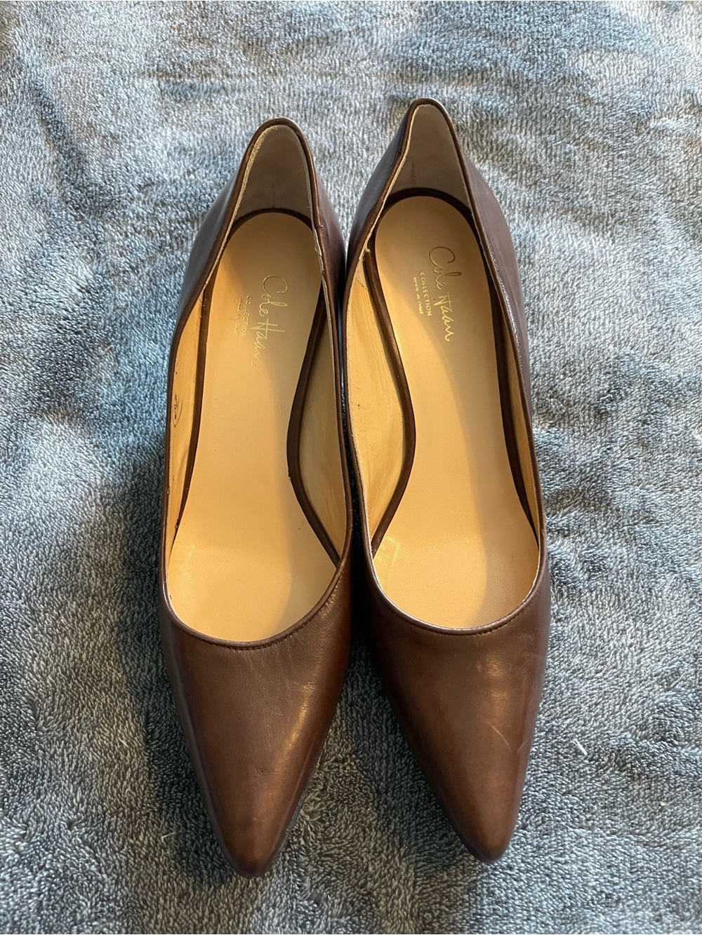 Cole Haan Italian-made Brown Pointed-Toe Leather Pumps